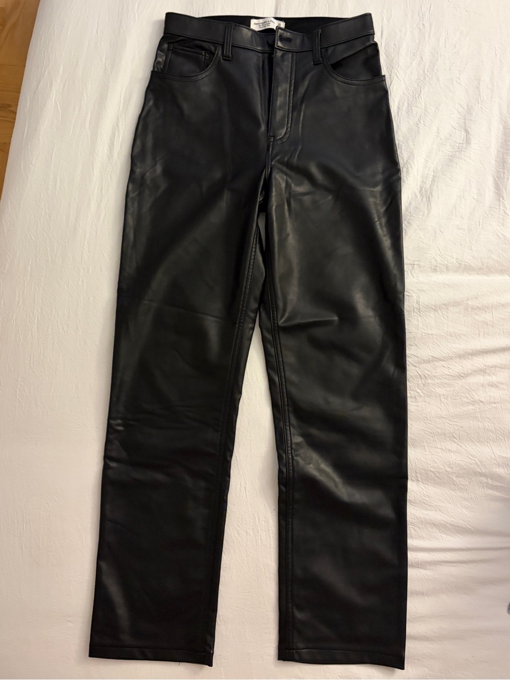 Abercrombie & Fitch Black 90s Straight Ultra High Rise Faux Leather Jeans